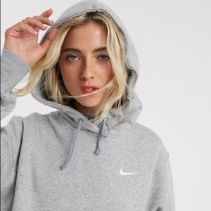 Nike Mini Swoosh Oversized Gray Hoodie | Small